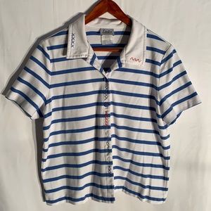 Vtg 90s Links Nautical Striped Button Down Top